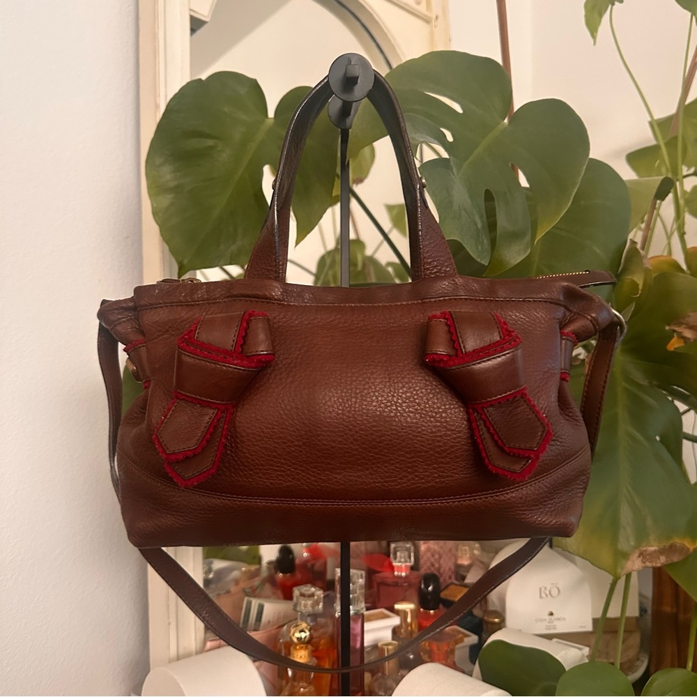 See by Chloe Brown Leather Handbag with burgundy Accents